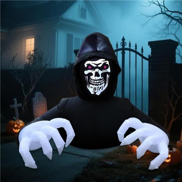 6FT Grim Reaper Halloween Inflatable Decorations Outdoor Scary Blow Up - Picture 4 of 7
